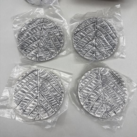 Cruiser’s Caché Drink Coasters with Holder, Embossed Leaf Pattern Set of 4 Metal - Picture 3 of 8